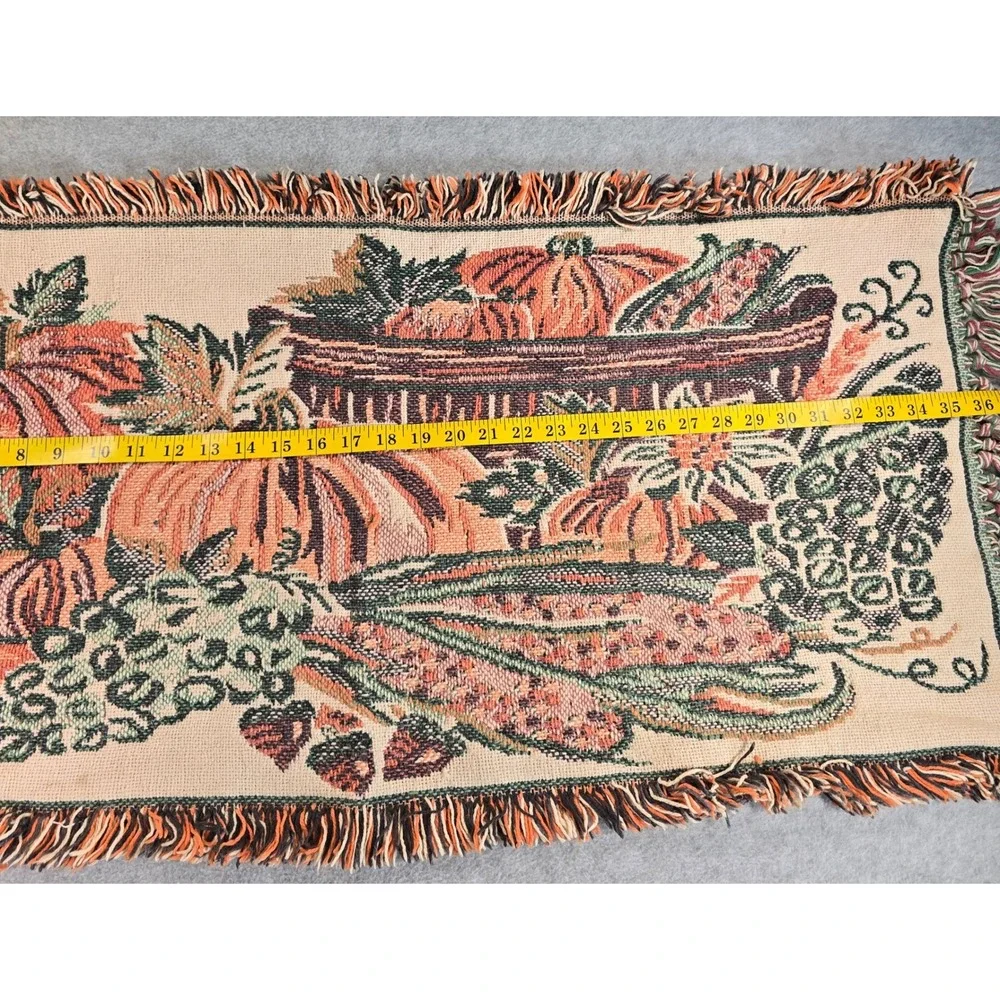 Vintage Fall Tapestry Runner 36x18 Orange Harvest Pumpkin Autumn Decor 90s Farm